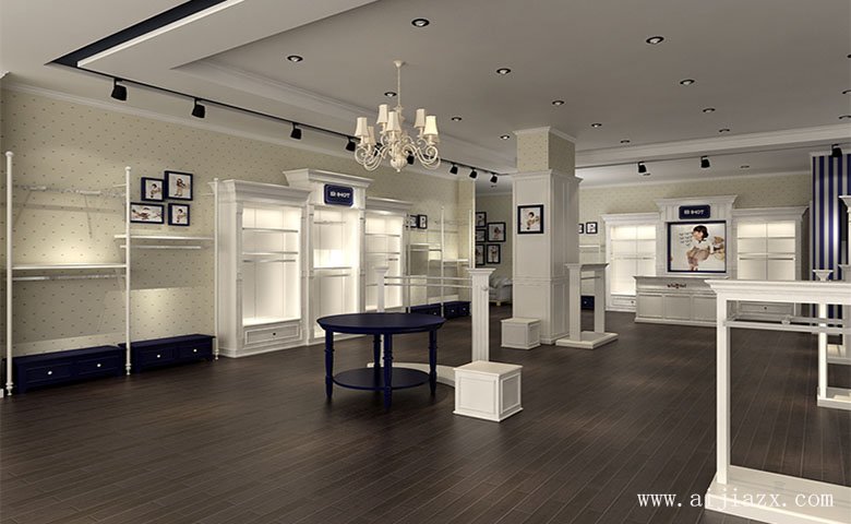 簡(jiǎn)約格調(diào)的素雅童裝專賣店鋪裝修效果圖