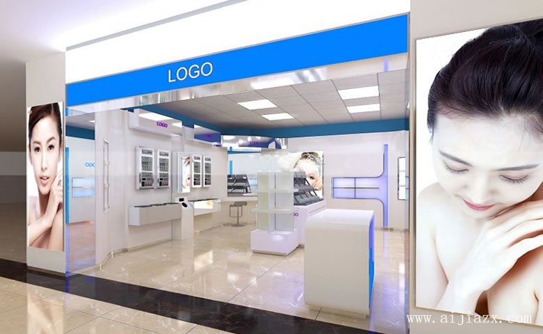簡(jiǎn)約大方的商場(chǎng)化妝品專柜門面裝修效果圖