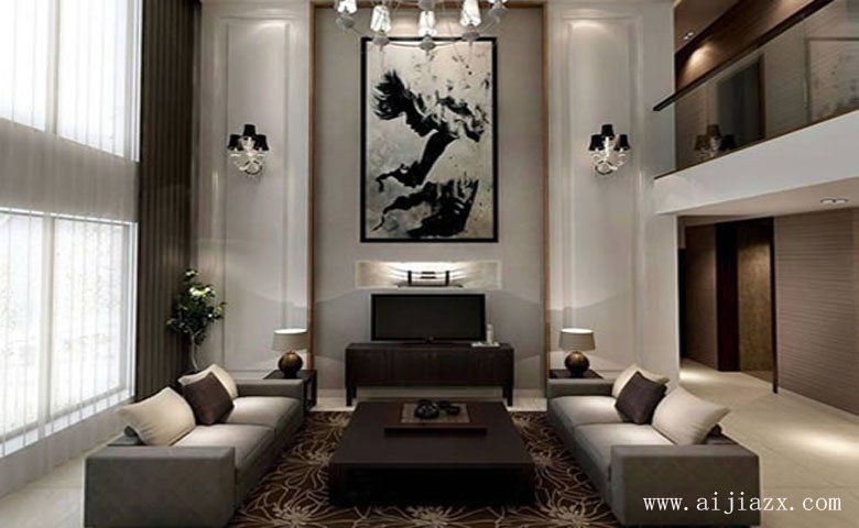 典雅舒適的簡(jiǎn)約歐式風(fēng)格雙層別墅一樓客廳裝修效果圖